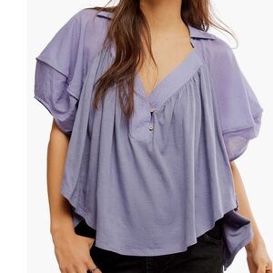 Free People Sunray Mixed Media Cotton Jersey Babydoll Top